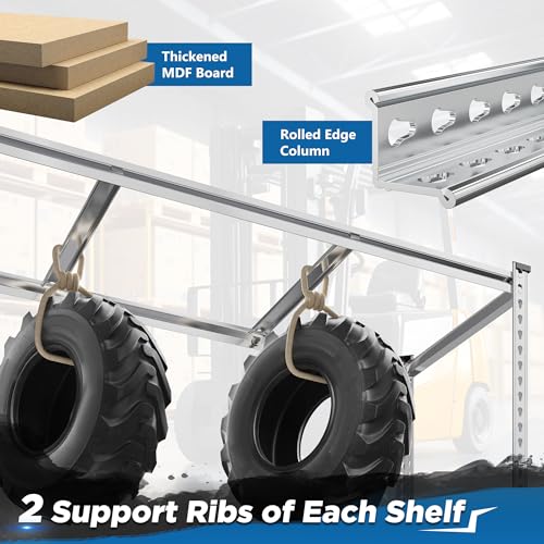 REIBII Garage Shelving, 5 Tier Storage Shelves Load 3000LBS, Adjustable Garage Shelving Heavy Duty, Metal Shelves Unit for Basement, Warehouse, 48" W x 72" H x 18" D, Galvanized