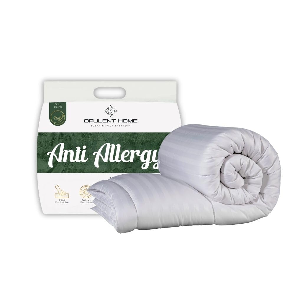 Opulent Home Striped Anti Allergy 16.5 Tog Easy Care Duvet – Winter Comforter, Plush Microfibre, Luxury Hollowfibre, (Single)