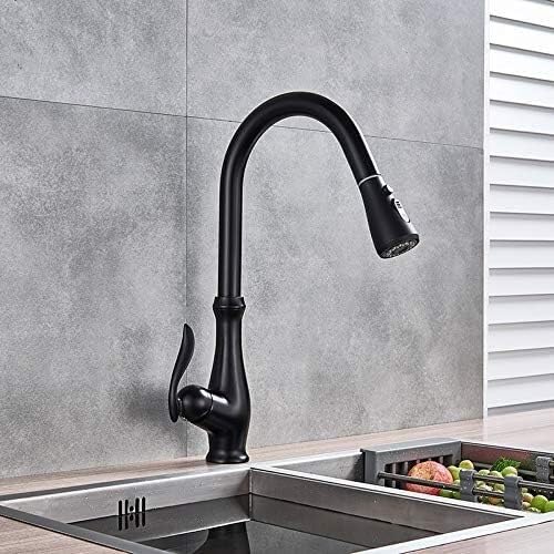Robinet cuisine extractible noir mat à bec pivotant grand évier - 3