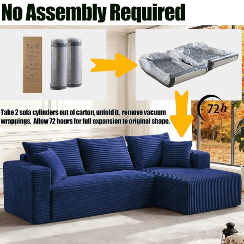 Image of 93 inch Boneless Couch, Modular Sectional Sofa for Living Room - Navy Blue