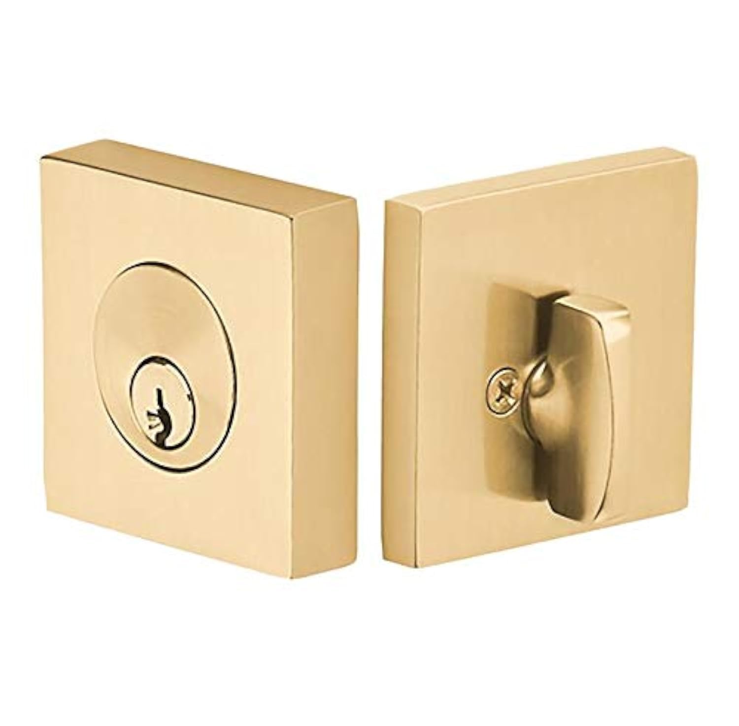 Emtek Hardware Deadbolt, Single Cylinder, Square, Solid Brass, Modern Style, C-Keyway, Model: 8469, Color: Satin Brass (US4)
