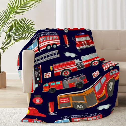 Image of Fire Trucks Blanket Gifts Fire Trucks Throw Blankets for Boys Girls Super Soft Fleece Flannel Air Conditioning Fire Trucks Blanket for Couch Bed 80x60 in for Adult
