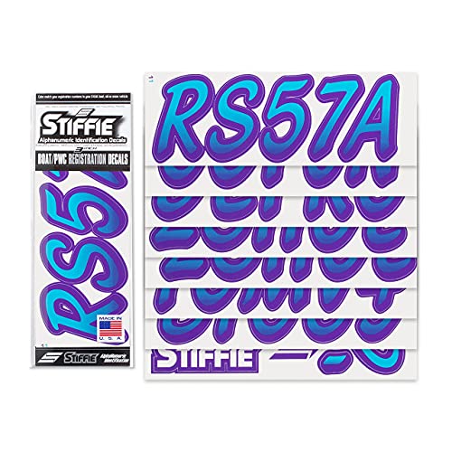 Image of STIFFIE Whipline Sky Blue /Purple 3 inch Boat & PWC Registration Decals • Numbers Letters Stickers