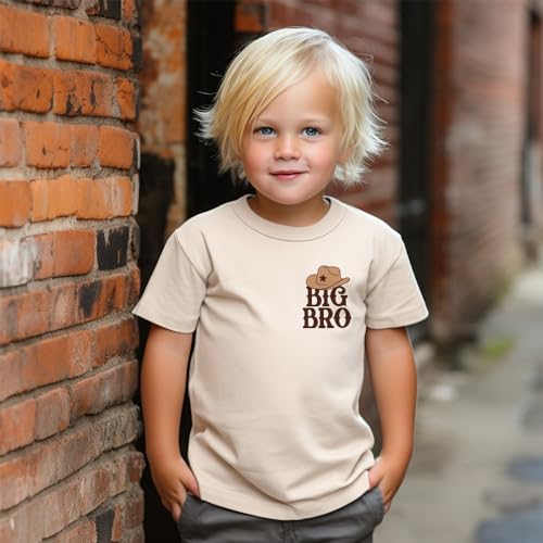 Big Bro Cowboy Hat Pocket Print Western Shirt For Boys Big Brother Sibling Reveal Outfit Natural Toddler & Youth Tee3