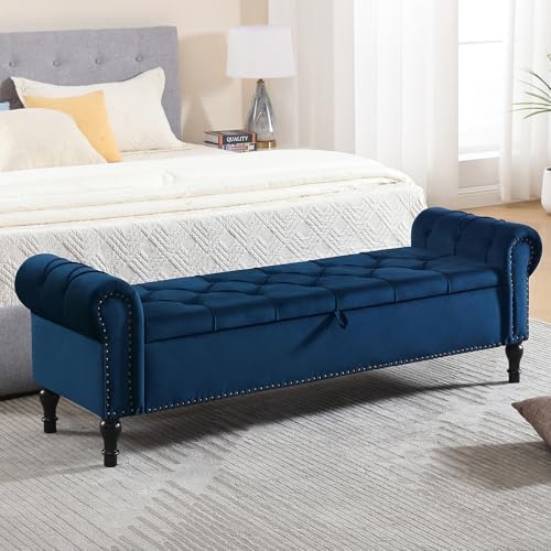 Amazon.com: HOMYKA Velvet Storage Bench 67 Inch Upholstered Tufted