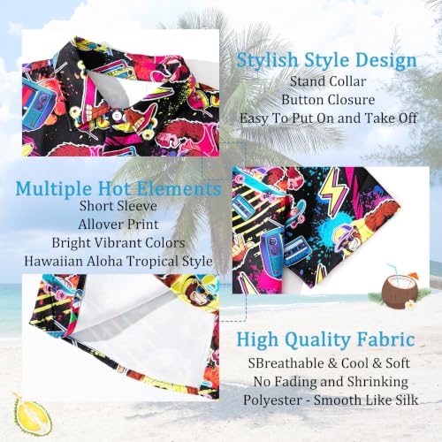 Image of uideazone Boys Hawaiian Shirts Novelty Printed Funky Short Sleeve Button Down Shirt Kids Aloha Luau Shirt 7-14T