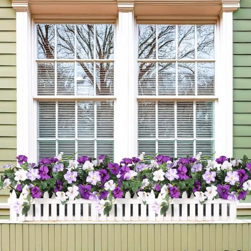 Luyue Artificial Flowers for Outdoors 2PCS, Petunias Fake Flowers for Outside UV Resistant Faux Morning Glory Flower for Outdoor Planters Silk Purple Flower for Home Garden Balcony Yard Porch Decor — view 4