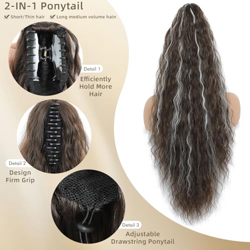 Image of Claw Clip Ponytail Extension Chocolate Brown Highlight H8 /60A,30In