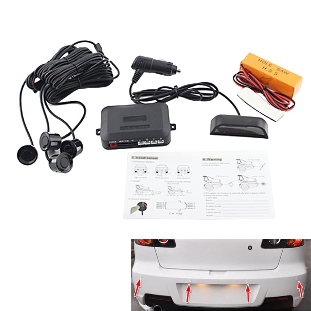 MASO Radar di retromarcia wireless per auto con kit 4 sensori, Radar di retromarcia wireless per auto DC 12V 0,3-2,0 m/11,81-78,74 pollici