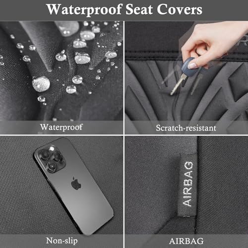 Image of CAR PASS Neoprene Waterproof Seat Covers Two Front, Wetsuit Car Seat Covers 2pcs Universal Fit for Vans, Truck, SUV, 3D Tyre Embossed Seat Covers Anti Slip with Armrests, Aibag Compatible(Black Gray)