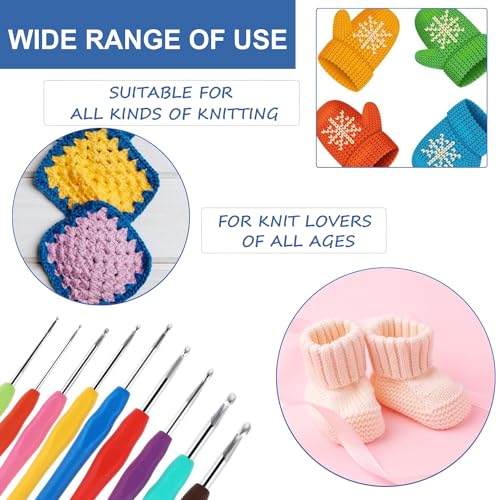 Crochet Hooks Set 9pcs Aluminum Knitting Needles Kit Ergonomic Soft Grip Rubber Handle Needles with 15 Knitting Crochet Locking Stitch Markers 2mm to 6mm - Image 3