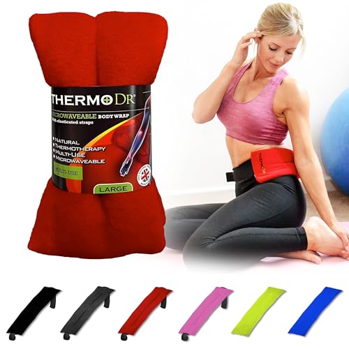 Wheat Bags Microwavable Heating Pad for Neck, Back, & Shoulders - Heating Bean Bag Microwavable Pillow w/Elasticated Strap - UK Cleaned Wheat & Lavender Aromatherapy Heating Pad Wrap - ThermoDR, Red