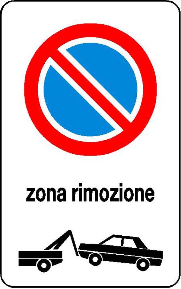 GLOBAL CARTELLO IN LAMIERA SCATOLATA RETTANGOLO 60X40 cm - DIVIETO DI SOSTA ZONA RIMOZIONE - SEGNALE CATARIFRAGENTE (Classe 1)