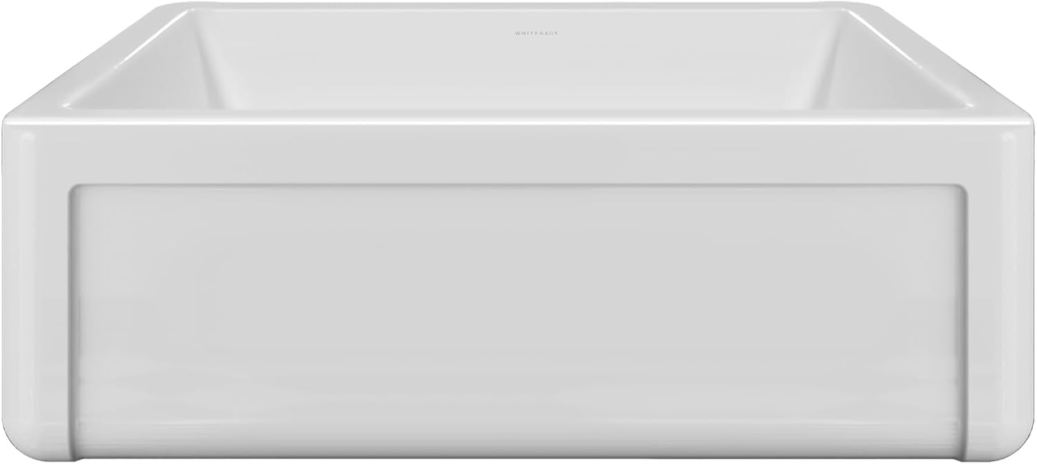 Whitehaus Collection WHRP3018-W 30" Reversible Single Bowl Fireclay Kitchen Sink with Grid: Three Edge Frame, Plain Front Apron