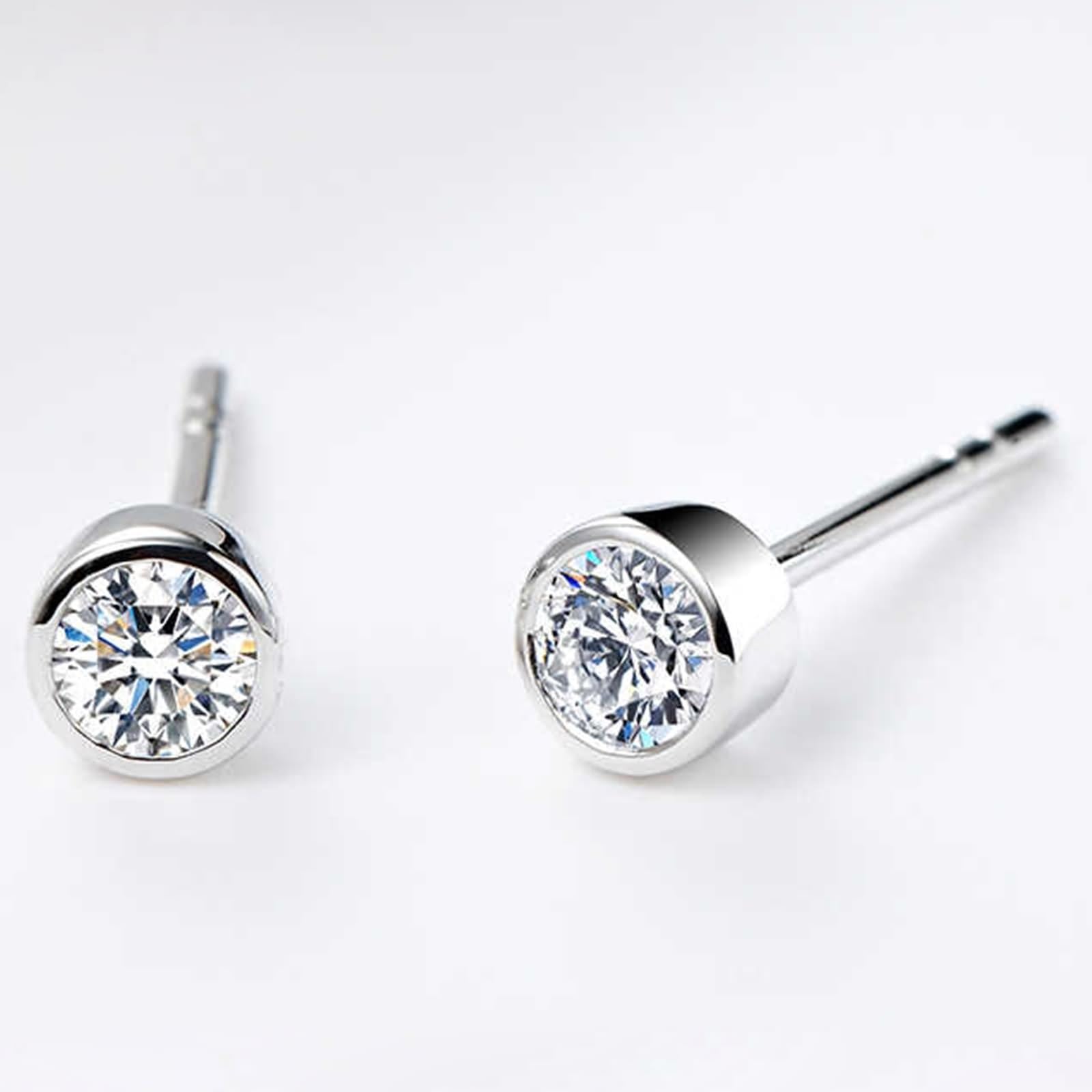 Pendientes de fiesta, aretes de tuerca para mujer, simples con diamantes de forma redonda, oro blanco de 9 quilates, 14 y 18 quilates