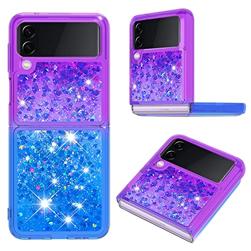 Xyx Case Compatible With Samsung Galaxy Z Flip 3 5G 2021,Gradient Quicksand Bling Sparkle Glitter Luxury For Women Girly Soft Tpu Slim Shockproof Protective Phone Case For Z Flip 3, Purple & Blue #TOP22