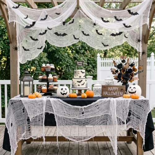 Image of ZeeDix 6 Pack Halloween Creepy Cloth 30 x 75 Inch - Halloween Cheesecloth Decoration Spooky Scary Gauze Cheese Cloth for Party Supplies Outdoor Yard Home Wall Doorway(Black, White)
