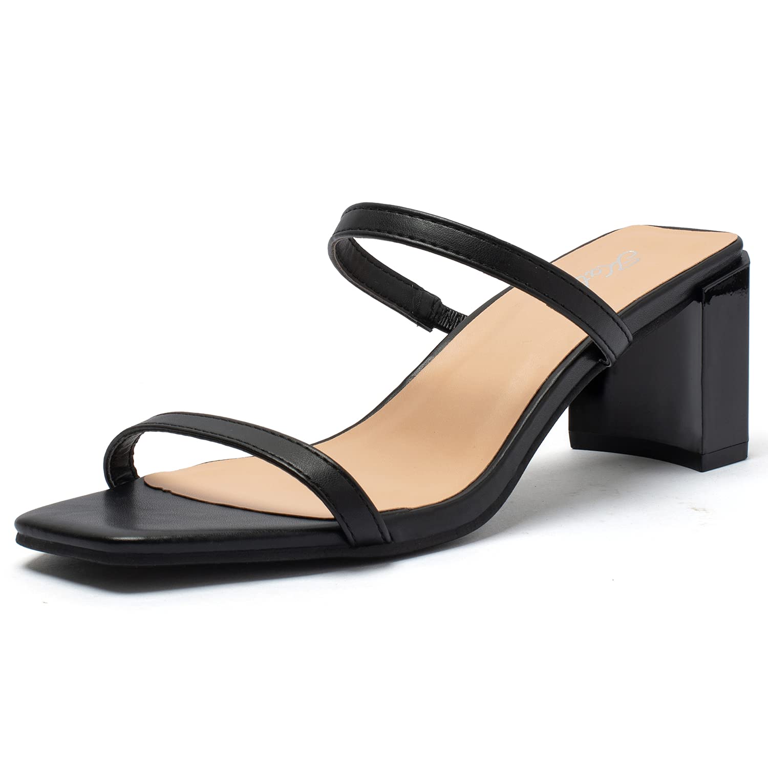 Katliu Women's Braided Heeled Mules Square Toe Block Heel Sandals Two