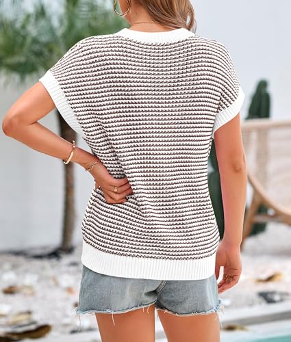 Image of PRETTYGARDEN Women's Striped Short Sleeve Sweater Vest