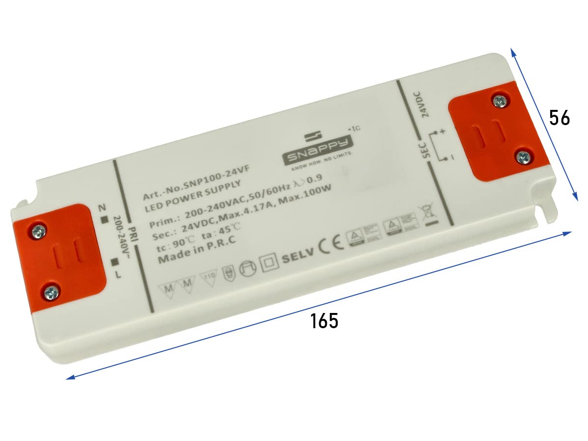 Transformador Slim 24 V, fuente de alimentación fina DC24 V, diseño plano, ideal para tira LED 24 V instalación en el mueble (100 W 4,17 A 165 x 56 x 17 mm)