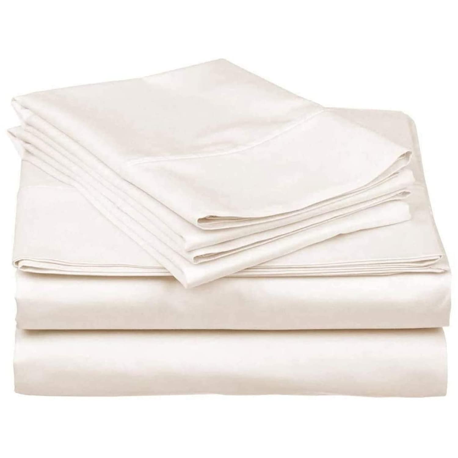 Mattress-Homes600 Thread Count 100% Long Staple Soft Combed Cotton, 4 Piece Sheets Set, Queen Size,Smooth & Soft Sateen Weave, Luxury Hotel Collection Bedding, Ivory Solid