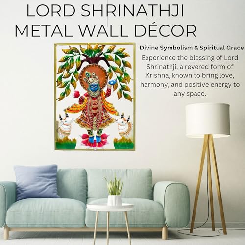 Lord Shrinathji Iron Metal Wall Décor (24x18in) – Handcrafted Krishna Religious Décor Showpiece | Vibrant Hindu Artwork with LED Backlight for Home, Pooja Room & Gifting (SrinathJi) — photo — 2 of 9