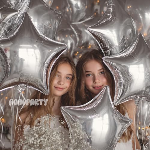 Image of 25Pcs Silver Star Shaped Foil Mylar Helium Balloons 18 Inch for Birthday Wedding Anniversary Engagement Party Decorations Supplies
