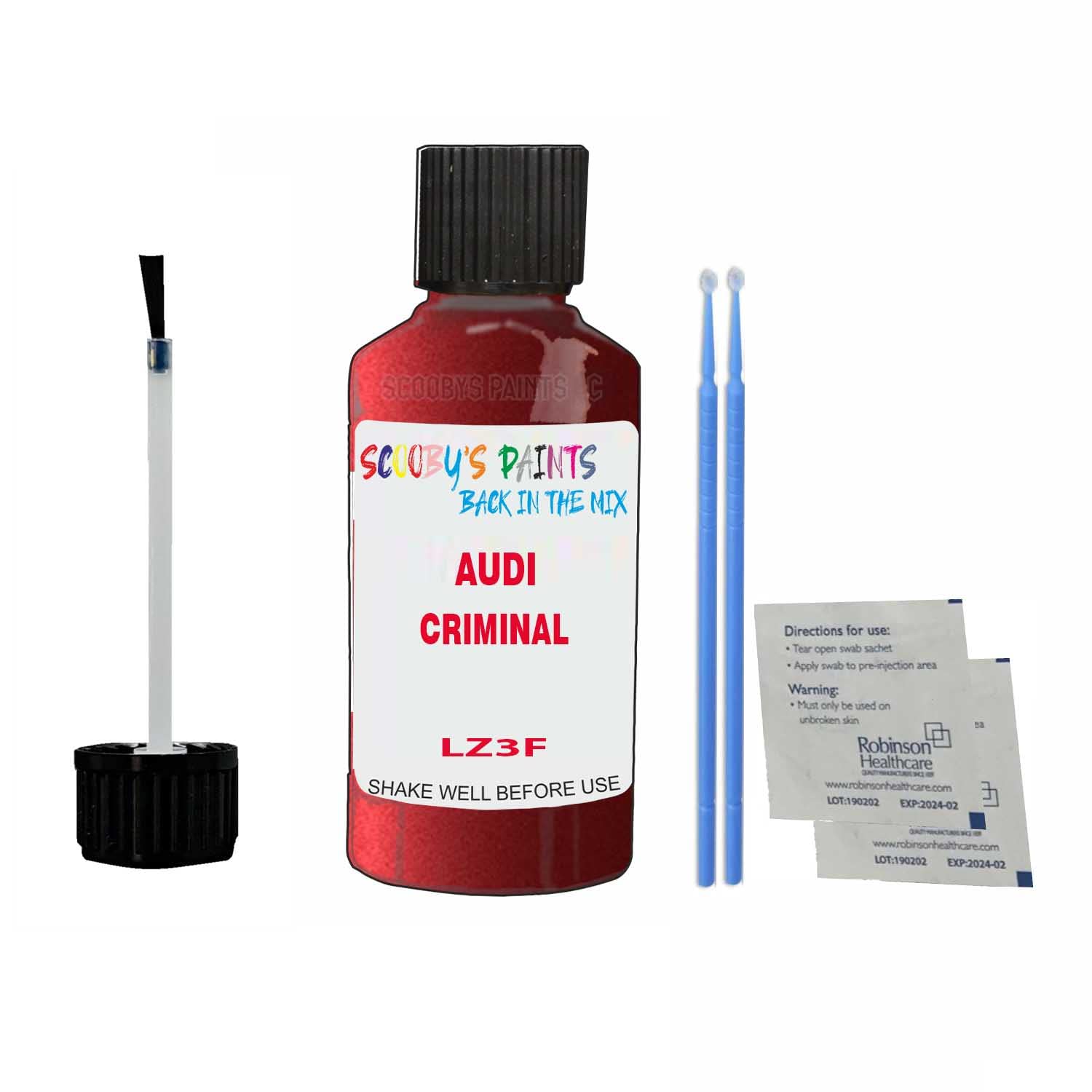 Scoobys Paints Back In The Mix Criminal Touch Up Paint For Audi Tt Lz3f 2005-2016 30Ml Bottle Brush Scratch Stone Chip Repair Pen