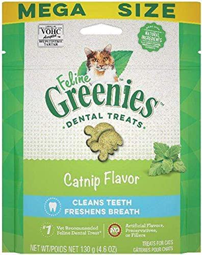 Greenies Cat Treats, Feline Veterinarian-Recommended Adult Natural Dental Treats, Catnip Flavor, 4.6 oz. Pouch