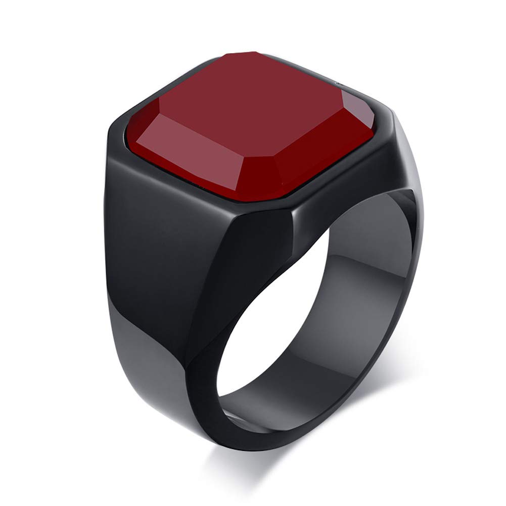 INRENG Stainless Steel Signet Rings Vintage Square Agate Gemstone Onyx Ring for Men