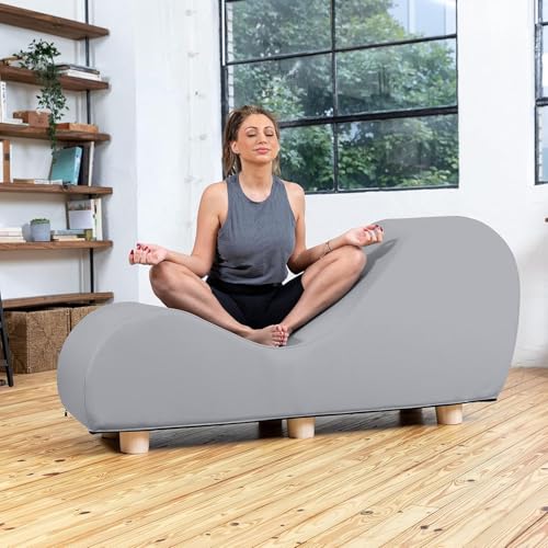 Image of Faux Leather Yoga Stretch Chair Couch - Play, Relax & More | Love Seat for Couples, Fun, & Flexibility! (Faux Leather - Submarine Grey)