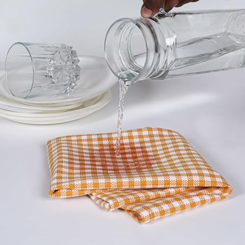 Image of 4 Pack Gingham Check Kitchen Dish Towels 16x26 Inches, Absorbent & Durable, Washable, Hand Tea Towels with Hanging Loop - Ideal for Restaurants & Home Kitchens, Yellow White