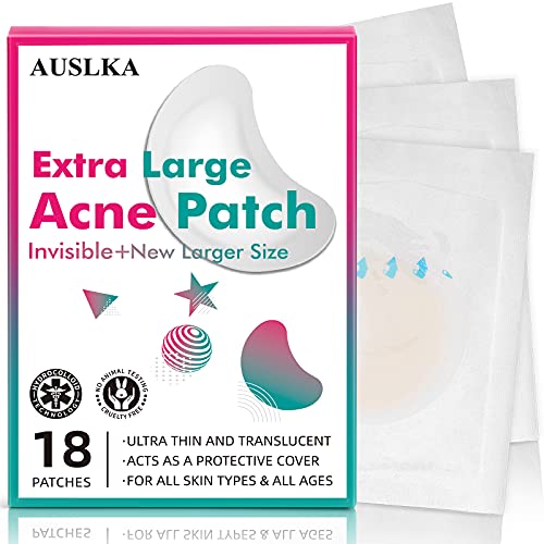AUSLKA Blemish Acne Pimple Patches, (18 Patches), Hydrocolloid, Extra Larger Blemishes Patches, Pimple Stickers, For Larger Breakout On Face