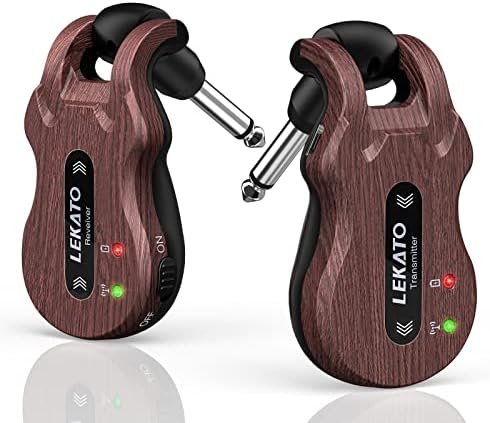 LEKATO - Wireless Guitar System 5.8 Wireless Guitar Transmitter Rechargeable Audio Receiver Wireless Transmitter 4 Channel Receiver Transmission Range for Electric Guitar Bass (Grain)