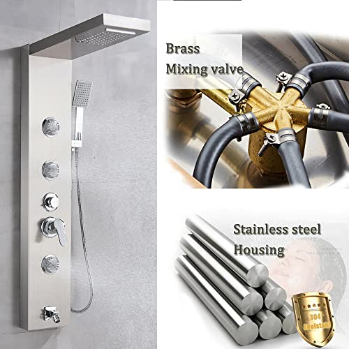 Columna de Ducha Panel de Acero Inoxidable LED sistema de ducha mezcladora con boquillas de masaje y cascada Acabado cepillado miniatura 2