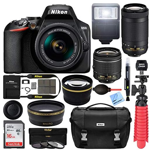 Nikon D3500 24.2MP DSLR Camera with AF-P 18-55mm VR Lens & 70-300mm Dual Zoom Lens Kit 1588 (Renewed) with 16GB Accessory Bundle