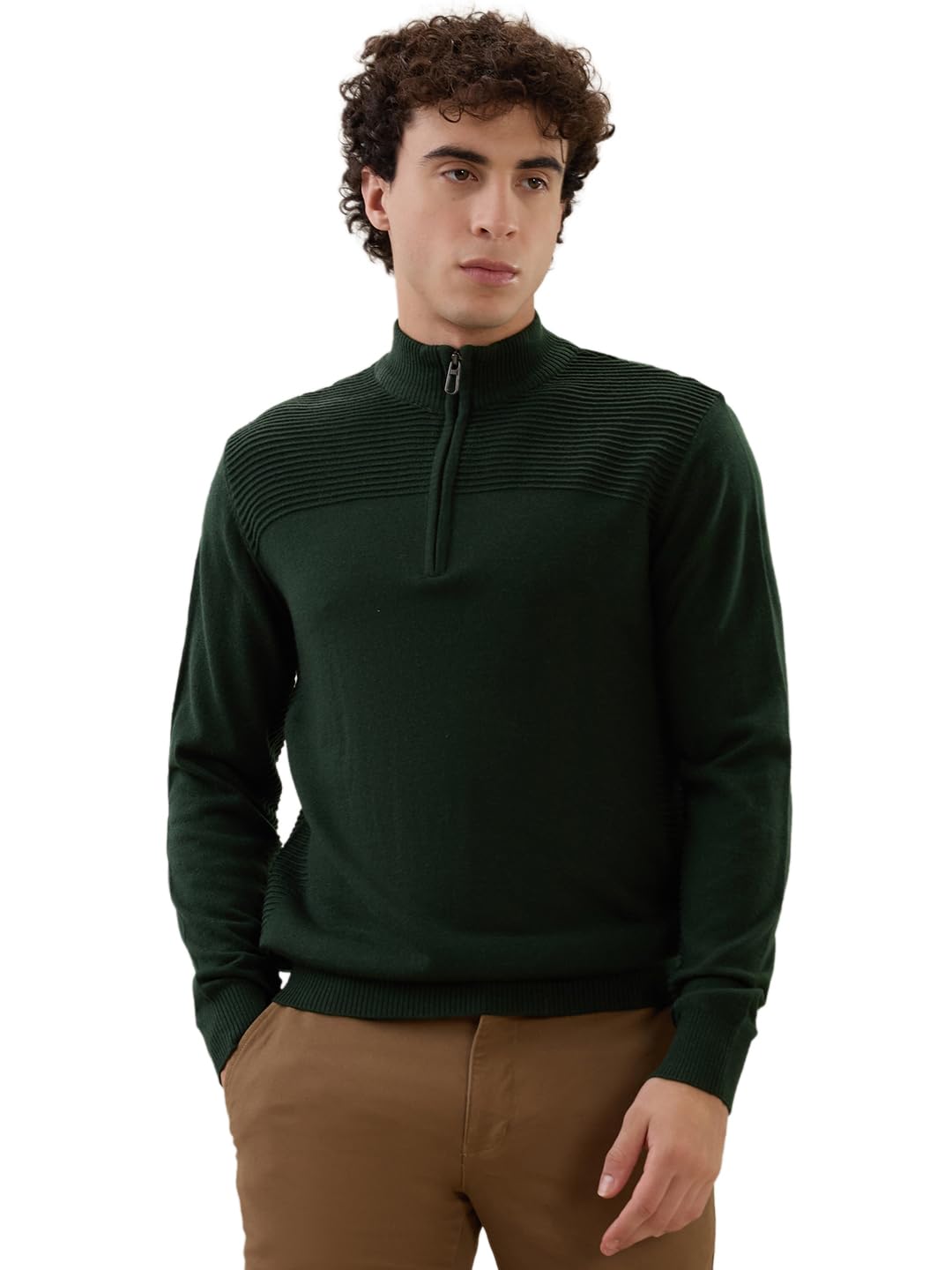raymond Men Regular Fit Structure Pattern Acrylic Wool Blend Full Sleeve Round Neck Casual Winter Wear Green-picture-13