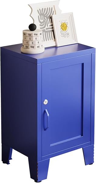 ALBAD Compact Metal Nightstand with Lockable Cabinet and Open Shelf, Modern Bedside Table, Versatile Side Table for Bedr