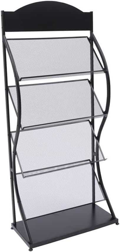 Newspaper Display Rack Black/White 4 Layers Magazine Storage Display Rack Book Shelf Stand Bottom Shelf for Reception Areas Waiting Rooms Schools Floor-Standing Magazine Rack(Black)