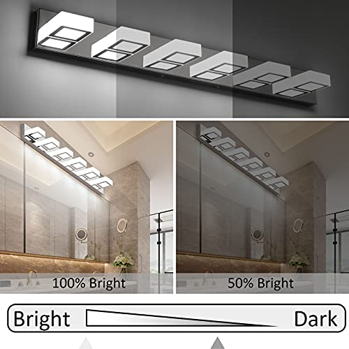 Image of Ralbay Modern Chrome Bathroom Vanity Lights Dimmable 6 Lights Acrylic Stainless Steel Modern LED Vanity Light Fixtures for Bathroom Lighting Dimmable 6000K Cool White Light