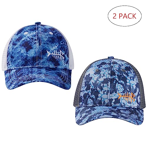 Image of BASSDASH 2 Pack Altimate Fishing Hunting Hat Mesh Back for Men Women Adjustable Baseball Trucker Cap Camo Blaze Orange
