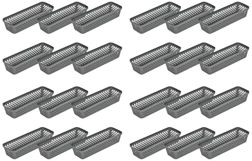 Image of Glad Plastic Storage Basket Set - Multipurpose Drawer Trays, Kitchen Pantry Containers, and Bathroom Bins - Narrow Organizers, Grey, 6 Count (Pack of 4)
