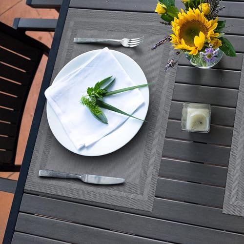Image of Placemats Set of 6 Dining Table Place Mats | Placemats Table Mat PVC Material | Non-Slip Heat Resistant | Dining Tablemates Washable Anti-Skid | Size 45 x 30cm (Grey)