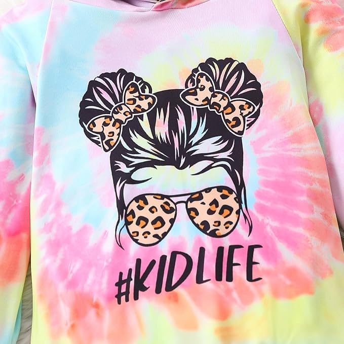 Image of Kid Toddler Girl Clothes - Tie Dye Hoodie Sweatshirt Girl Outfits Pullover Jogger Hooded Sweatpant Set