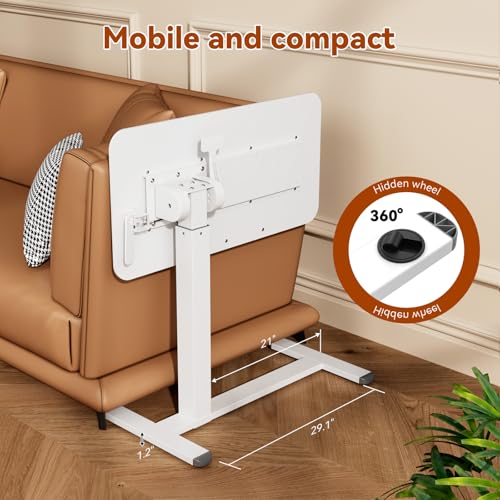 Image of Mobile Standing Desk, Height Adjustable Left /Right Overbed Bedside Table, 90 Tiltable Portable Laptop Desk with Wheels, Foldable Computer Cart for Hospital Home Use, White