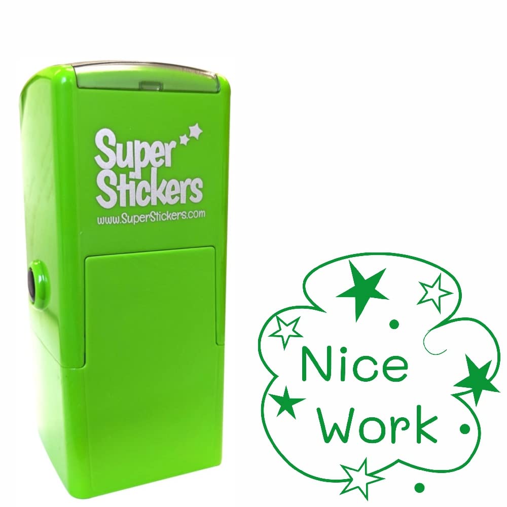 Trodat Green With Green Ink Teacher Stamp, Education Marking Stamp, Reward Stamps For School - Nice Work Star, Impression Size Approx. 23X23 Mm, Green Ink