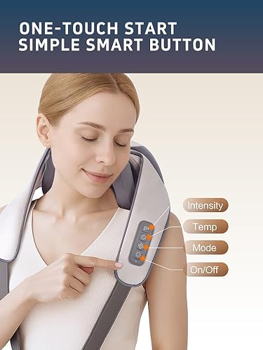 Miniatura 8 de Shiatsu Masajeador de cuello y hombros con calor, masajeador de espalda de tejido profundo 6D para aliviar el dolor, masajeador eléctrico portátil