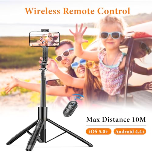 Image of 62 inch Aluminum Alloy Selfie Stick Phone Tripod with Wireless Remote Compatible with iPhone 17 16 15 14 13 pro Xs Max Xr X, Android /Samsung Smartphone Expandable for Travel Selfies Video Recording Vlog