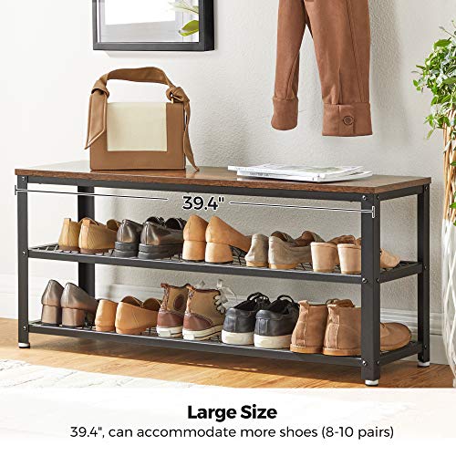 VASAGLE Shoe Bench, 3-Tier Shoe Rack, 39.4 Inches Long Storage Shelves, Rustic Brown and Black ULBS078B01 by VASAGLE - Image 7