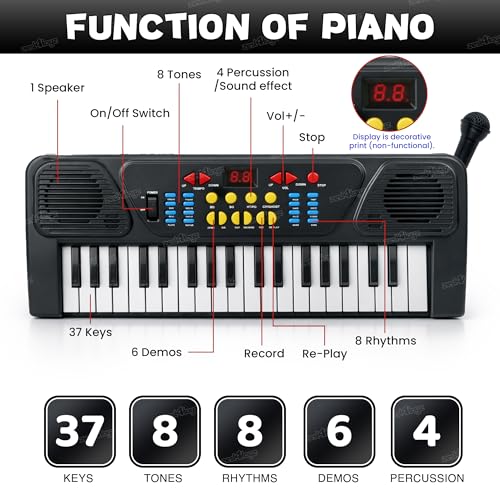 Image of Zest 4 Toyz 37 Key Piano Keyboard for Kids Piano with Mic & Song Recording Musical Instruments for Kids Multi-Function Portable Piano Musical Toys for Boys & Girls - Black